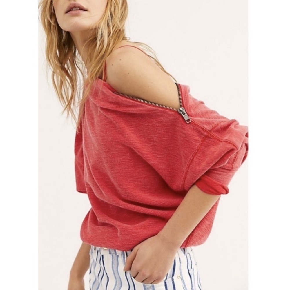 We The Free Red Nikala Zippered Top Relaxed Fit Size Small